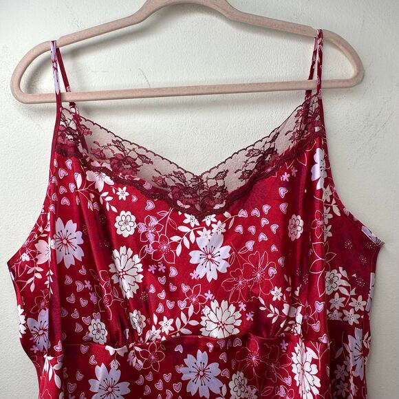 2X Victorias Secret PINK Red Satin Floral Heart Slip Dress Coquette Romantic Y2K - Picture 2 of 6